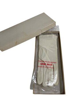 Vintage White Nylon Gloves Beaded Stretch Pearl Embellished Design One Size Made